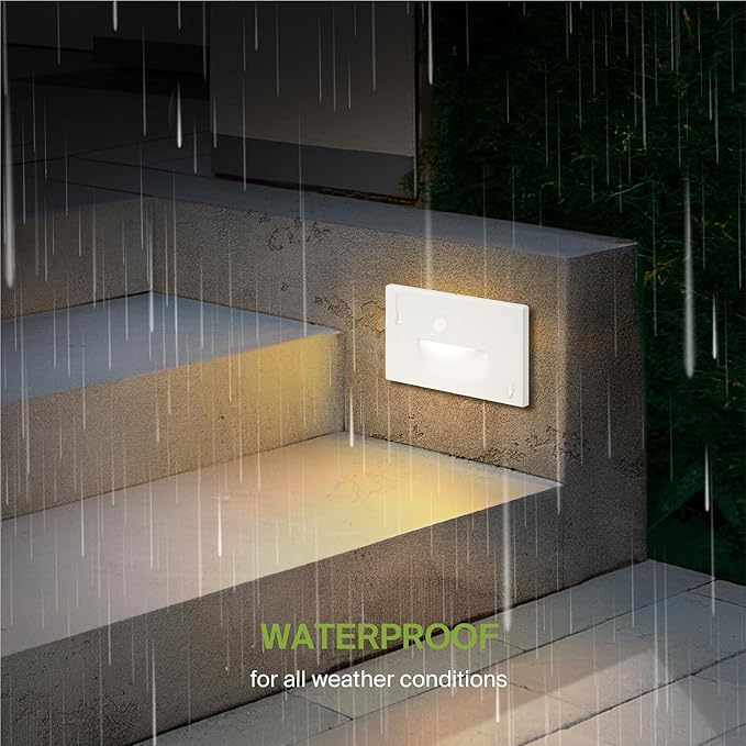 ASD LED Recessed Step Light Fixture, Outdoor & Indoor Stair Tread Lighting | 3CCT, Motion Sensor, Waterproof, ETL Listed | 3W 120LM 3000K-5000K 120V | Staircase Hardwired Illumination | White
