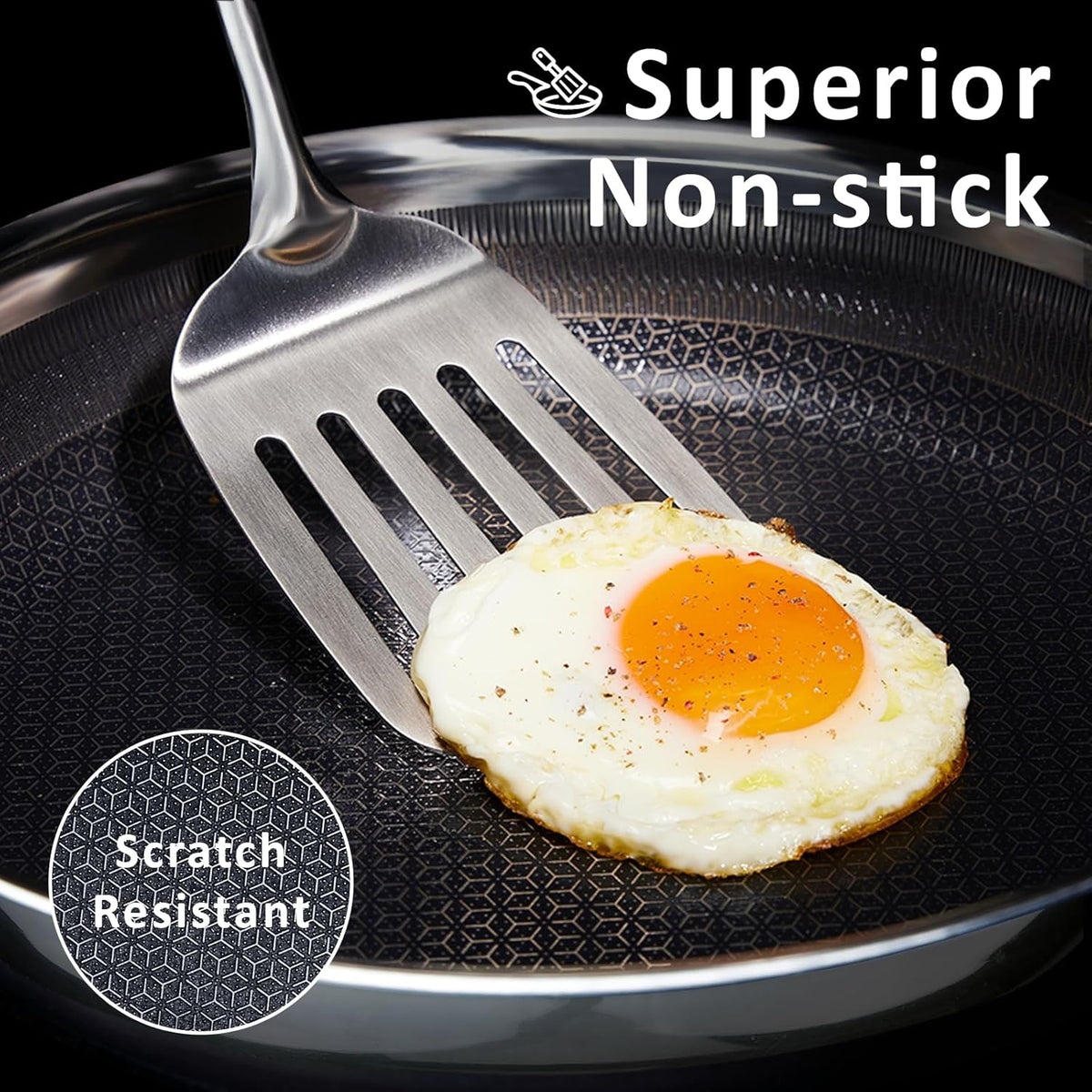 8" Non Stick Frying Pans, Hybrid Ceramic Stainless Steel Pan, Skillet with Stay-Cool Handle, Non Toxic, PFAS PFOA PTFE Free, Dishwasher & Oven Safe, Induction, Compatible with All Cooktops