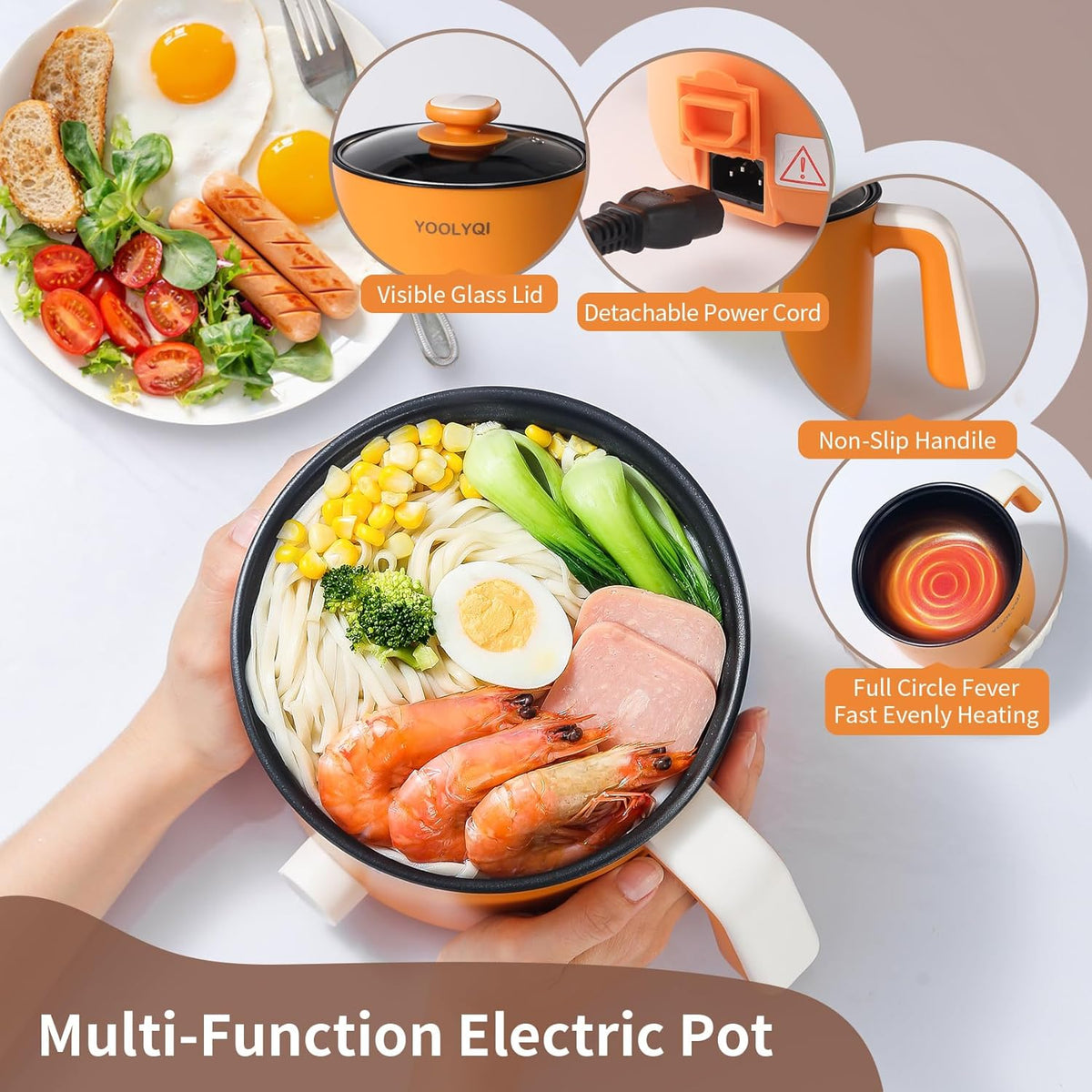Hot Pot Electric : 1.5L Mini Ramen Cooker with 2 Temp Settings, Portable Lazy Pot Dorm, Office Must Have for Ramen/Noodles/Soup/Oatmeal