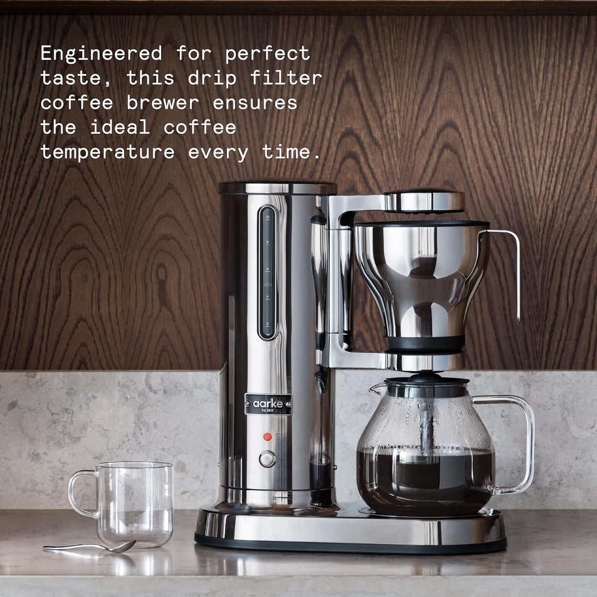 aarke Coffee Maker - Electric Drip Brewer with Automatic Drip-Stop, Stainless Steel Machine with 10 Cup Glass Carafe, Brews Full Pot in Under 6 Minutes