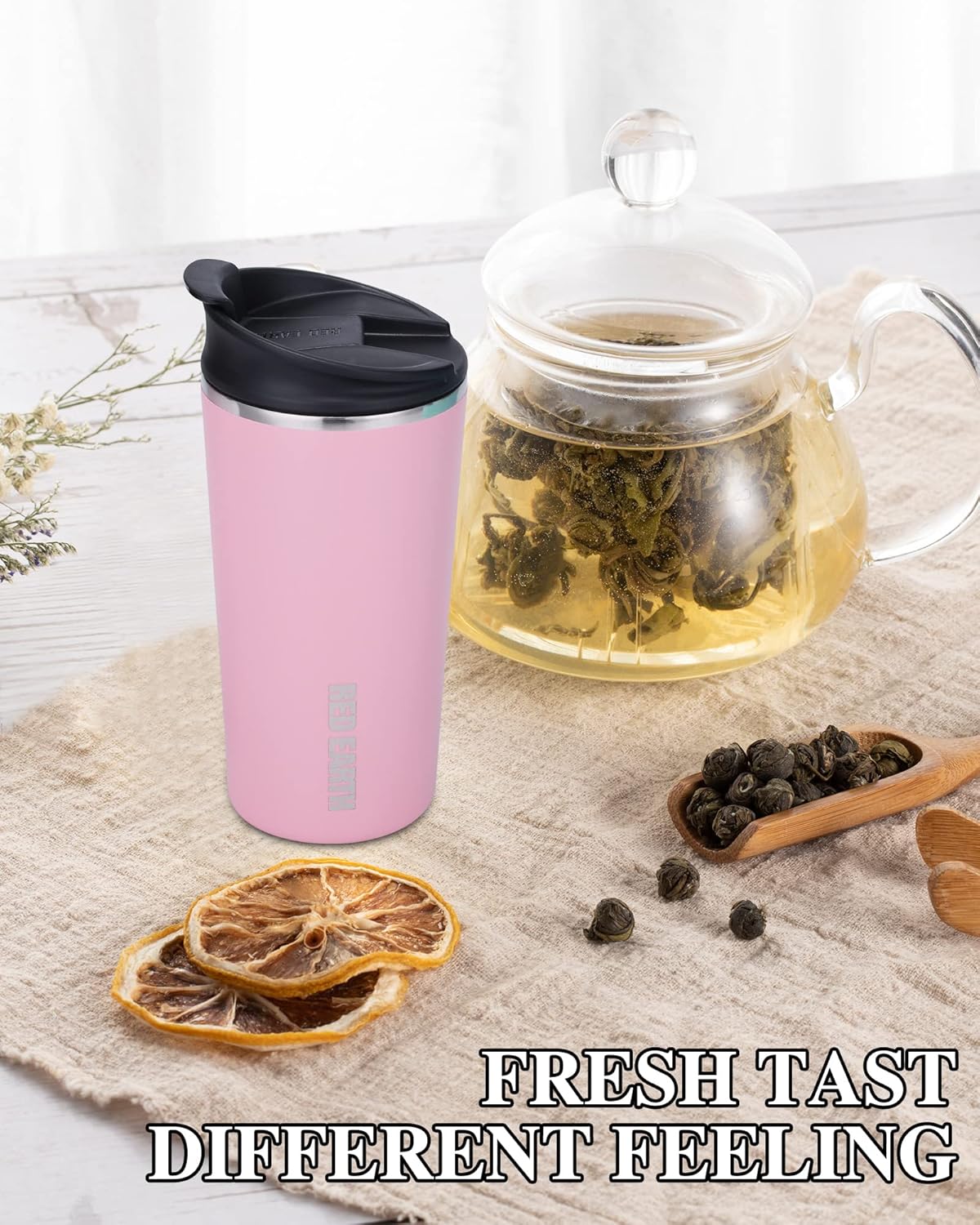 GiNT 17oz Travel Tea Mug with Infuser and Two Lid. Vacuum Insulated 316 Stainless Steel Travel Coffee Mug. Dishwasher Safe Tea Cup with Tea Strainer for Hot and Cold Brew Coffee or Tea(Pink)
