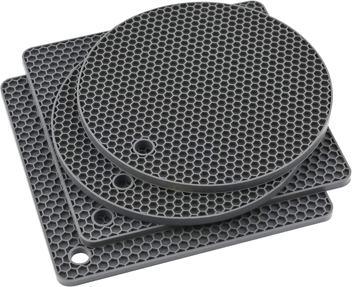 Silicone Trivets for Hot Dishes, Trivet Mat Hot Pads for Kitchen, Silicone Pot Holders for Kitchen, Trivets for Hot Pots and Pans, Heat Resistant Mats for Quartz Countertops, Set 4 Dark Gray