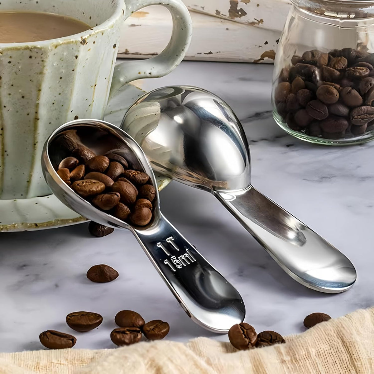 3 Piece 15g Coffee Scoop, Stainless Steel with Graduated Spoon for Coffee Beans, Sugar, Flavourings, etc