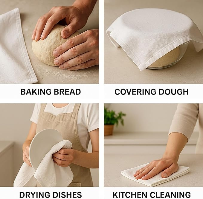 Flour Sack Towels | Tea Towel for Crafts| Kitchen | Dish | Cotton Blank Towel for Embroidery| Baking Bread Proofing Linen Cover| Thick Absorbent Quick Dry | 2 Pack 28"x28" Natural