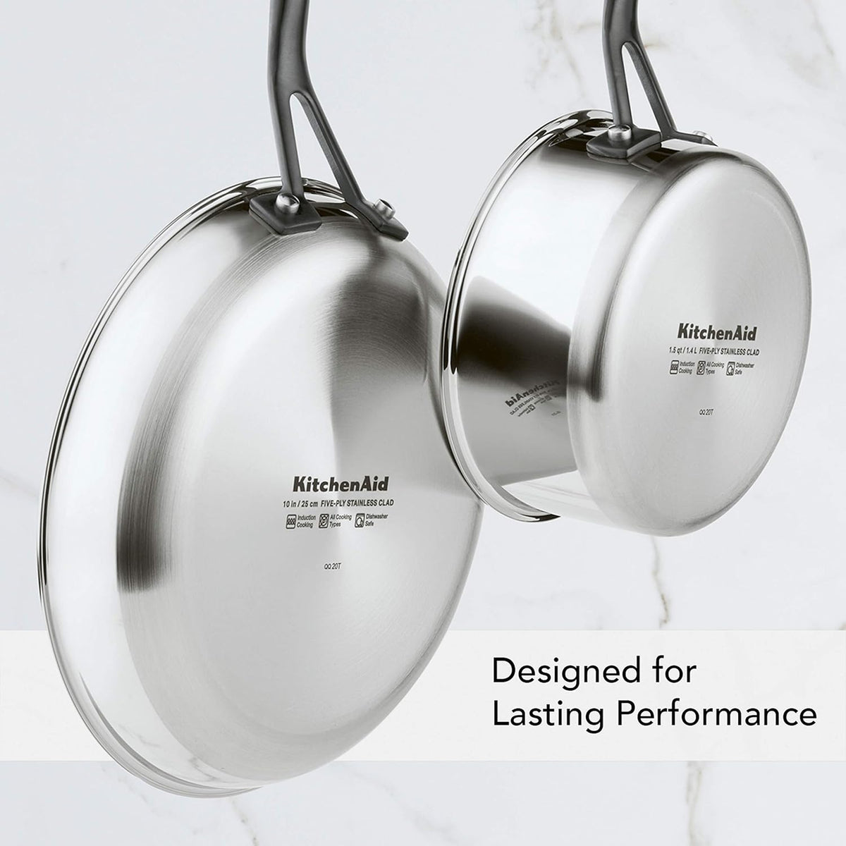KitchenAid 5-Ply Clad Stainless Steel Cookware Pots and Pans Set, 10 Piece, Polished Stainless