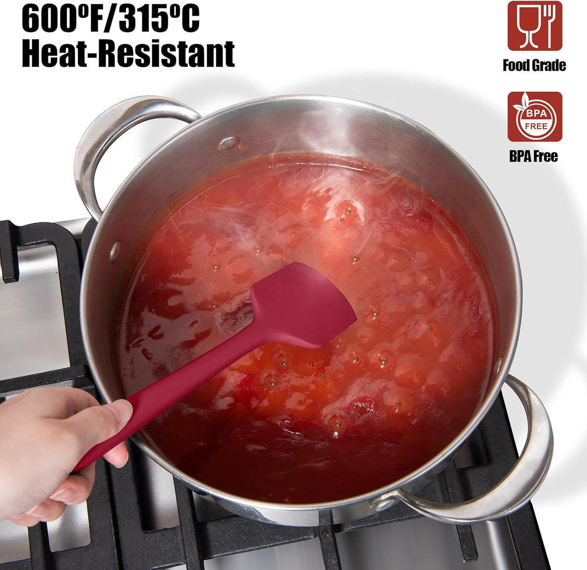 600°F Heat Resistant Silicone Spatula, Doosu High Temp Flexible Kitchen Rubber Bowl Scrapers Food Grade Seamless Baking Supplies Scratch-Proof for Scraping Non-Stick Pans (Red, 11.4in)
