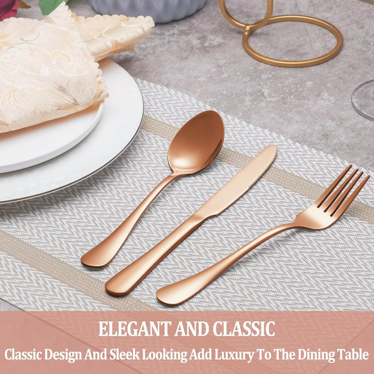 30 Pcs Rose Gold Silverware Set Service for 6, Premium Stainless Steel Flatware Set, Cutlery Utensil Set, Durable Home Kitchen Eating Tableware Set, Include Fork Knife Spoon Set, Dishwasher Safe