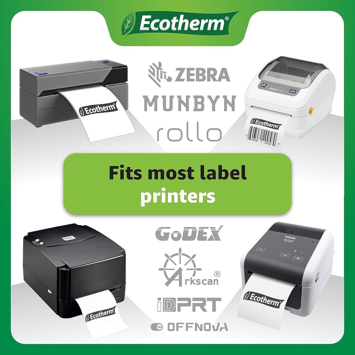 4" x 1" Thermal Labels | 4 Rolls | 5360 Labels | fits Zebra, Munbyn, Rollo, Godex, Arkscan, iDPRT, Offnova Thermal Label Printers and More | Blank White Adhesive Stickers by Ecotherm