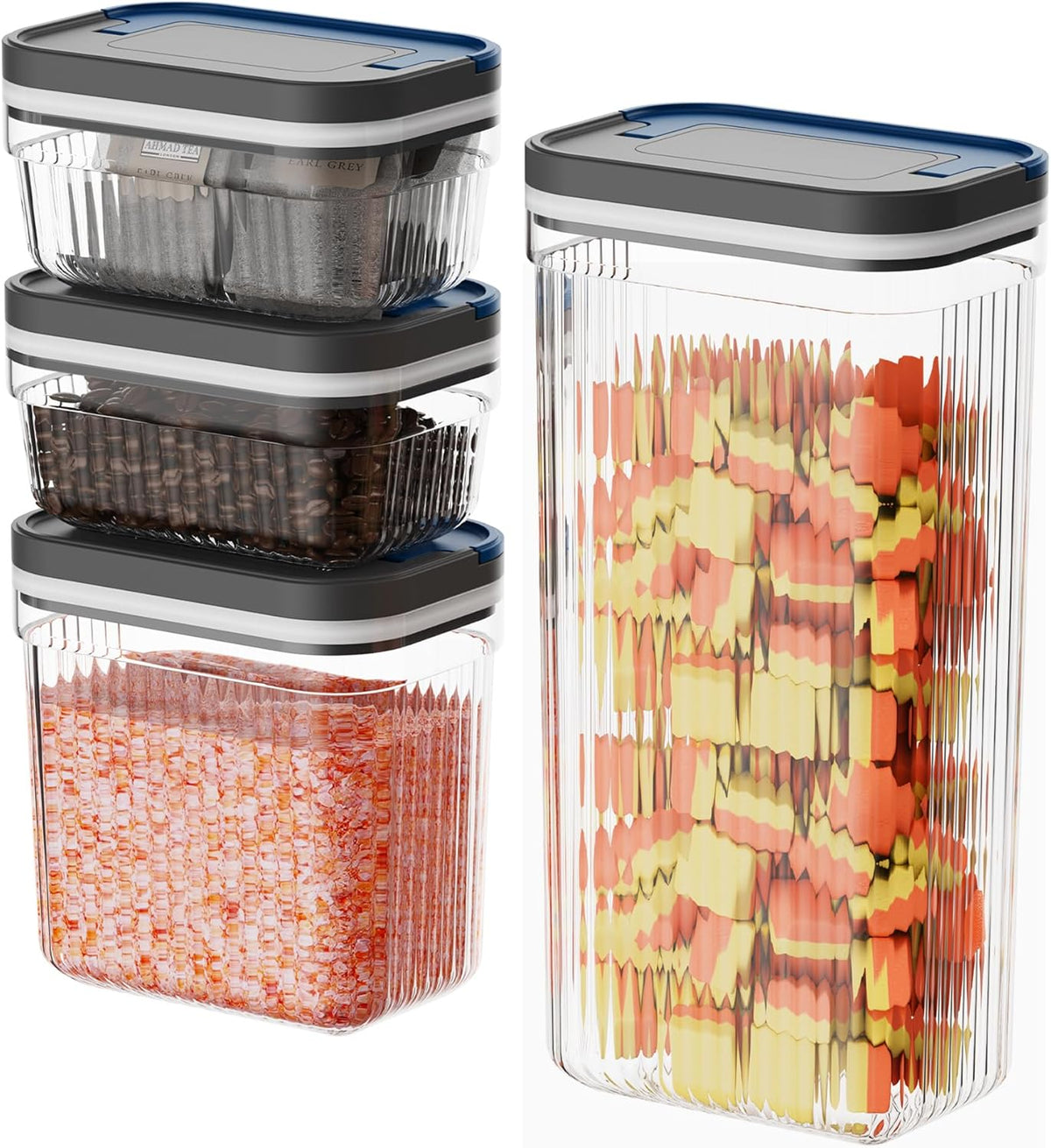 4 PACK Dog Treat Container 0.6 Qt*2+1.5 Qt+3.4 Qt, Airtight Food Storage Container, Clear Food Grade Canisters with Lids, Dog Treat Jar Food Canister Set for Dog Food, Snack, Cookie