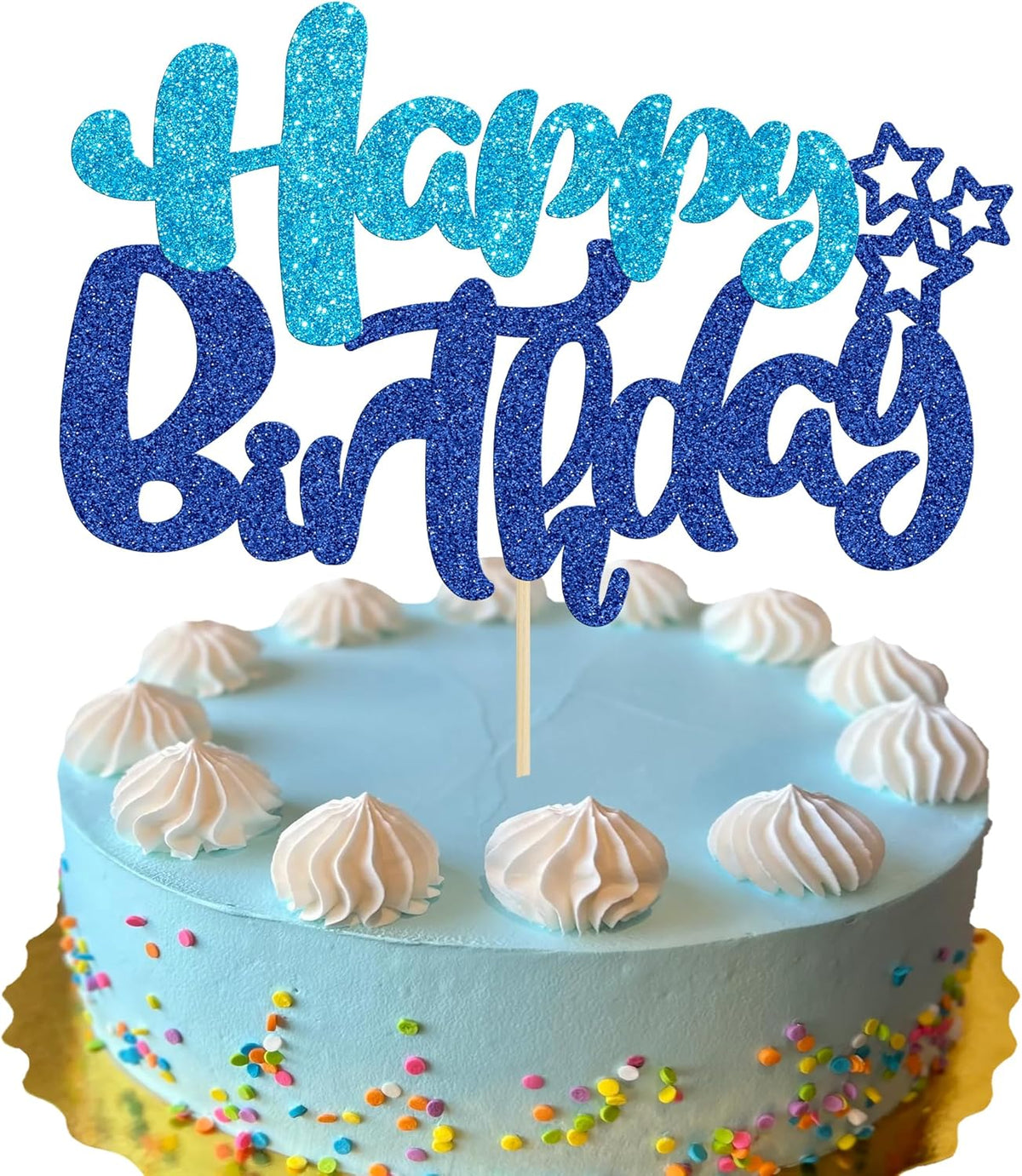 Ephlyn 1Pcs Happy Birthday Cake Topper Glitter Cake Pick for Celebrating Anniversary Theme Party Cake Decorations Supplies Blue