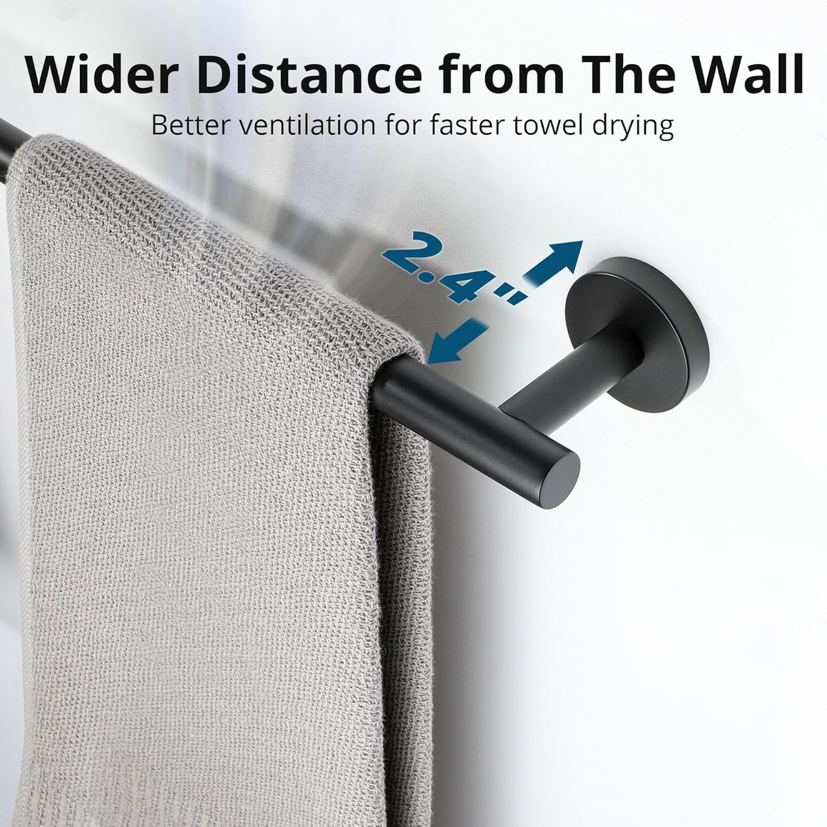 SAYAYO Black Towel Rack for Bathroom, 24 Inch Towel Bar Towel Rod Towel Holder Wall Mount SUS304 Stainless Steel (21 Inch Hanging Length)