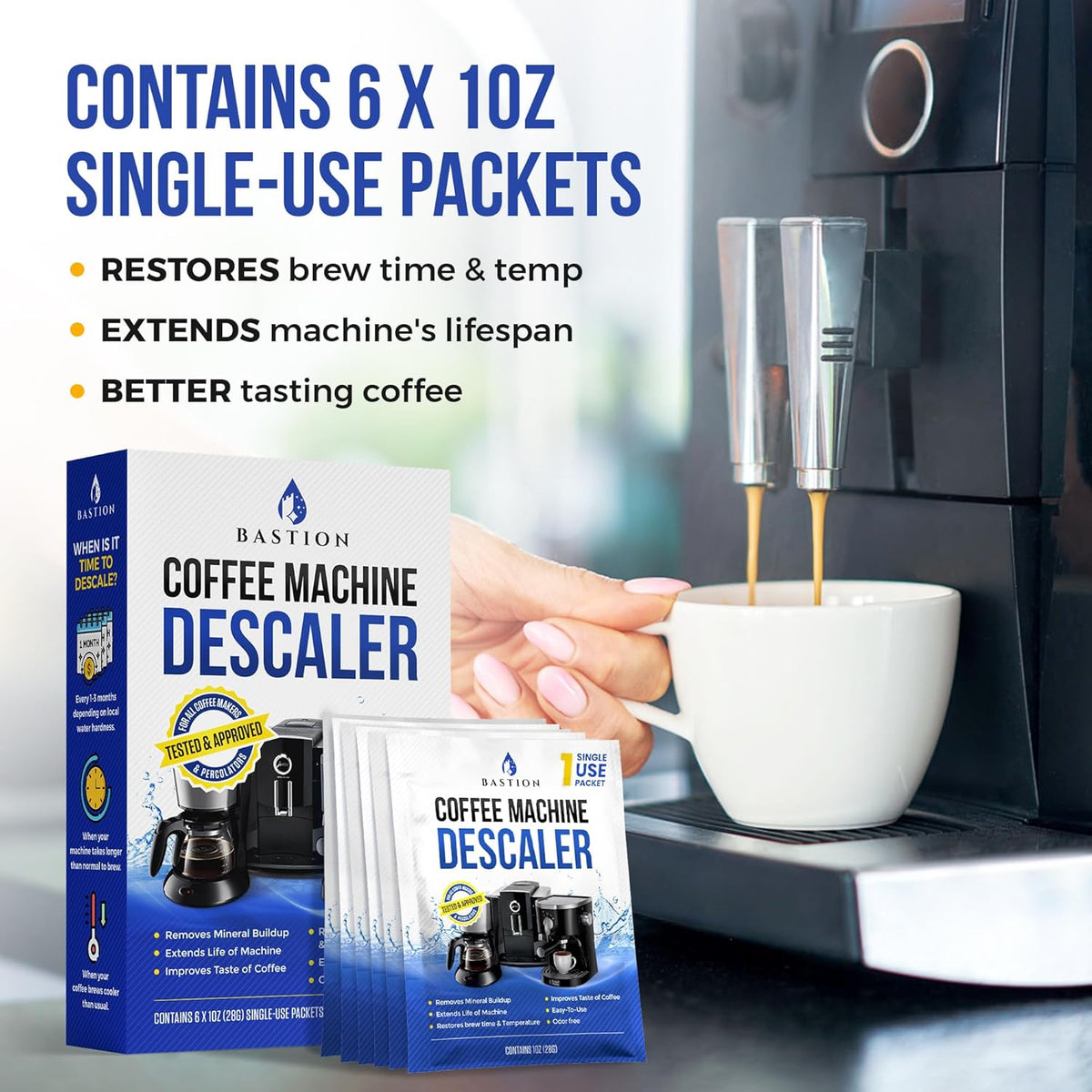 Descaling Powder Solution (6-Uses) Coffee Machine Descaler Cleaner | Compatible with Breville Keurig Nespresso Delonghi Ninja | To Descale Automatic Coffee Pots & Makers & Espresso Machines