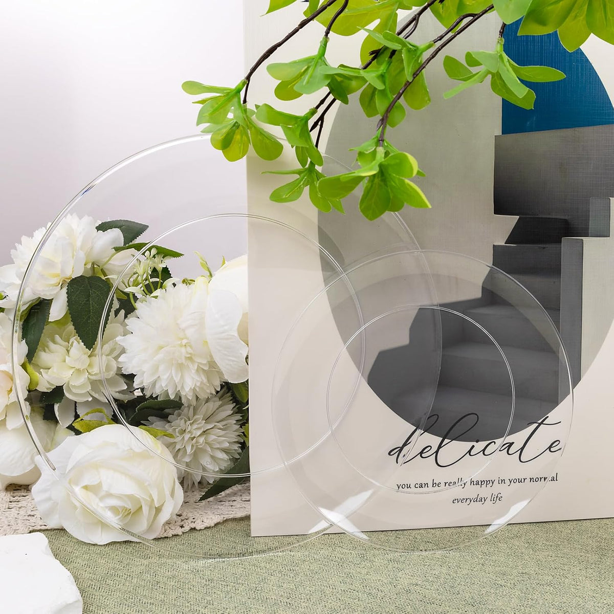 KIRE 60PCS Clear Plastic Plates - Heavy Duty Clear Disposable Plates for Party/Wedding - Include 30Pieces 10.25inch Dinner Plates and 30Pieces 7.5inch Dessert/Salad Plates
