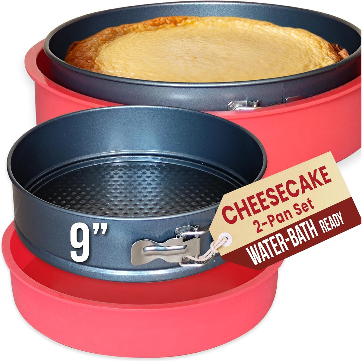 Springform Pan 9 Inch NONSTICK - 9 Springform Cheesecake Pan with LEAKPROOF SILICONE PANprotector - Spring Form Pans 9 Inch - Cheese Cake Pans for Baking in WATER BATH NO FOIL WRAP