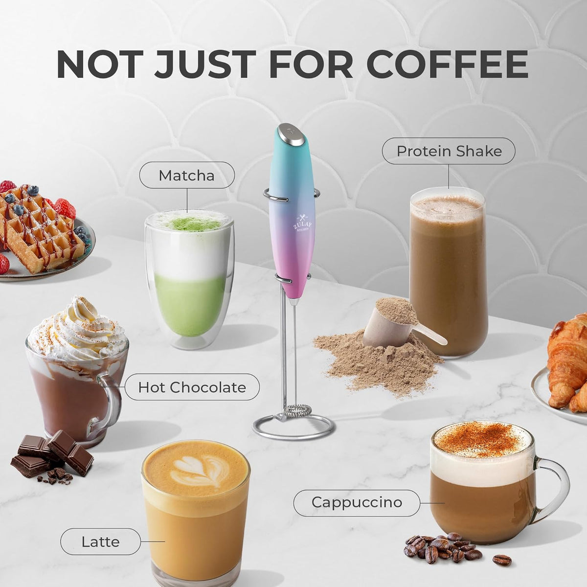 Zulay Powerful Milk Frother Handheld Foam Maker for Lattes - Whisk Drink Mixer for Coffee, Mini Foamer for Cappuccino, Frappe, Matcha, Hot Chocolate by Milk Boss (Bubblegum)