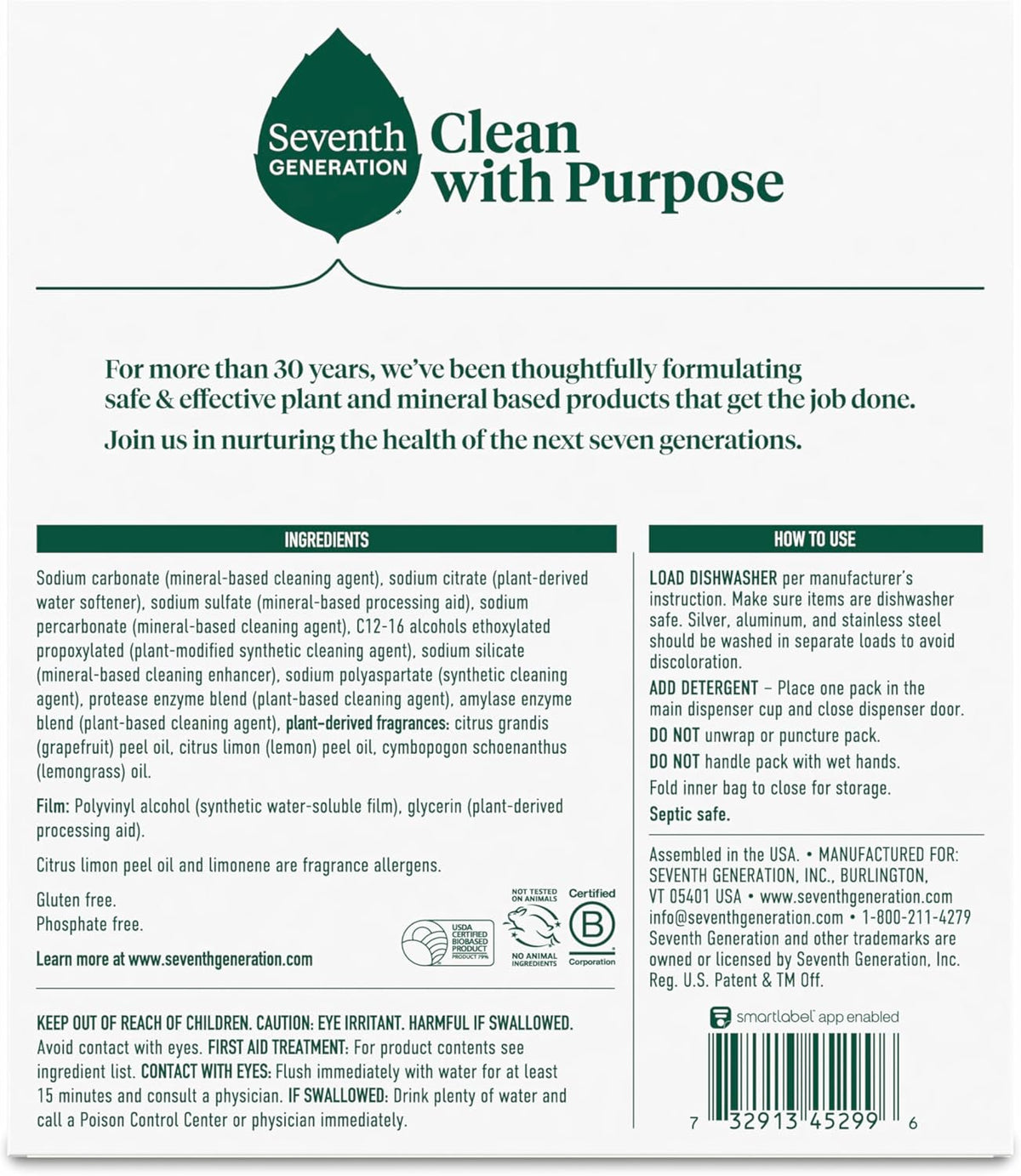 Seventh Generation Dishwasher Detergent Packs Lemon scent 2 Pack for sparkling dishes Dishwasher tabs 45 count