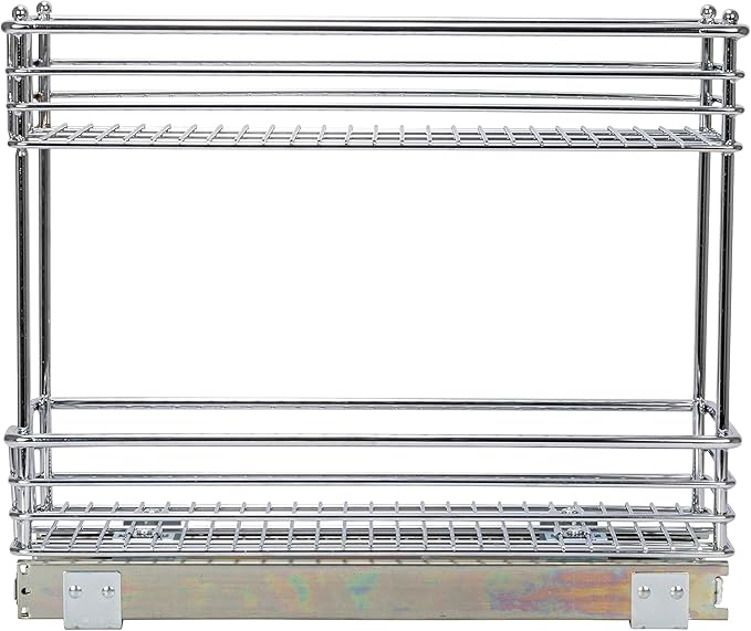 Household Essentials Narrow Sliding Cabinet Organizer, Two Tier Chrome Organizer, Chrome, Great for Slim Cabinets in Kitchen, Bathroom and More
