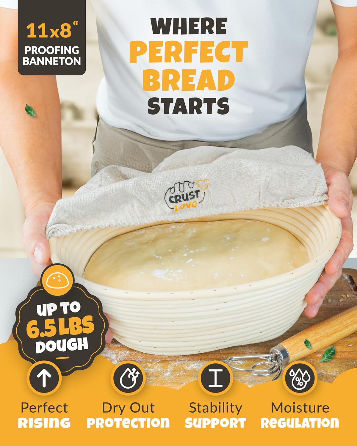 Dutch Oven for Baking - incl. Sourdough Baking Supplies like Banneton Proofing Basket - 6.75QT Enameled Oval Cast Iron Bread Oven with Lid and Scoring Tool Lame