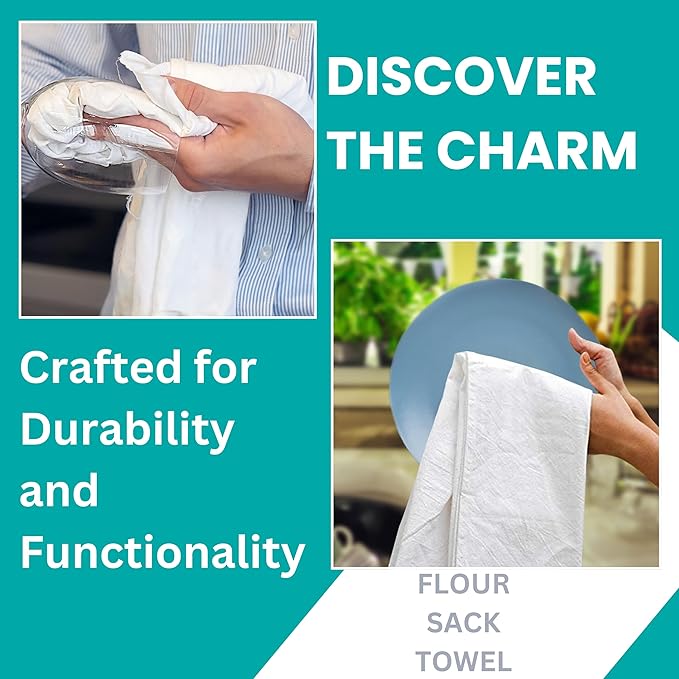Flour Sack Towels | Tea Towel for Crafts| Kitchen | Dish | Cotton Blank Towel for Embroidery| Baking Bread Proofing Linen Cover| Thick Absorbent Quick Dry | 6 Pack 18"x28" White