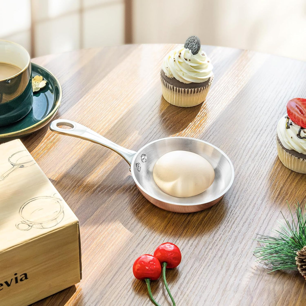 Macevia Mini Sauce Pan,Copper Stainless Steel Butter Warmer Small Pot with Handle, Multipurpose Use for Home Kitchen or Restaurant (0.12 Quart/4 Inch)