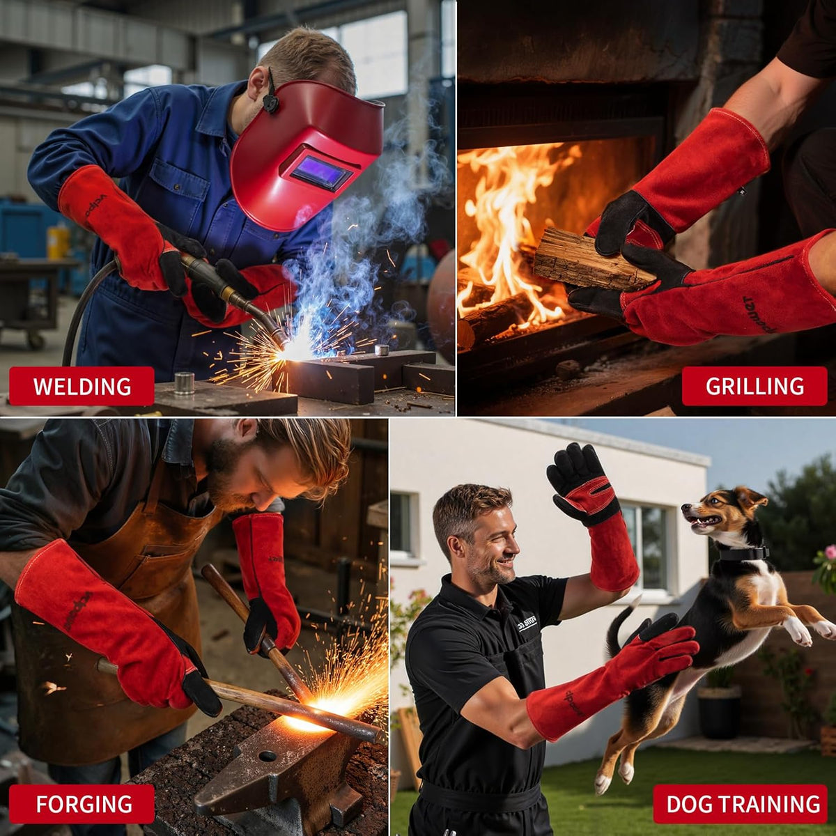 16 Inch Welding Gloves Heat Resistant 932°F for BBQ,Oven,Grill,Fireplace MIG,TIG,Stick Welding,Forging,Animal Handling