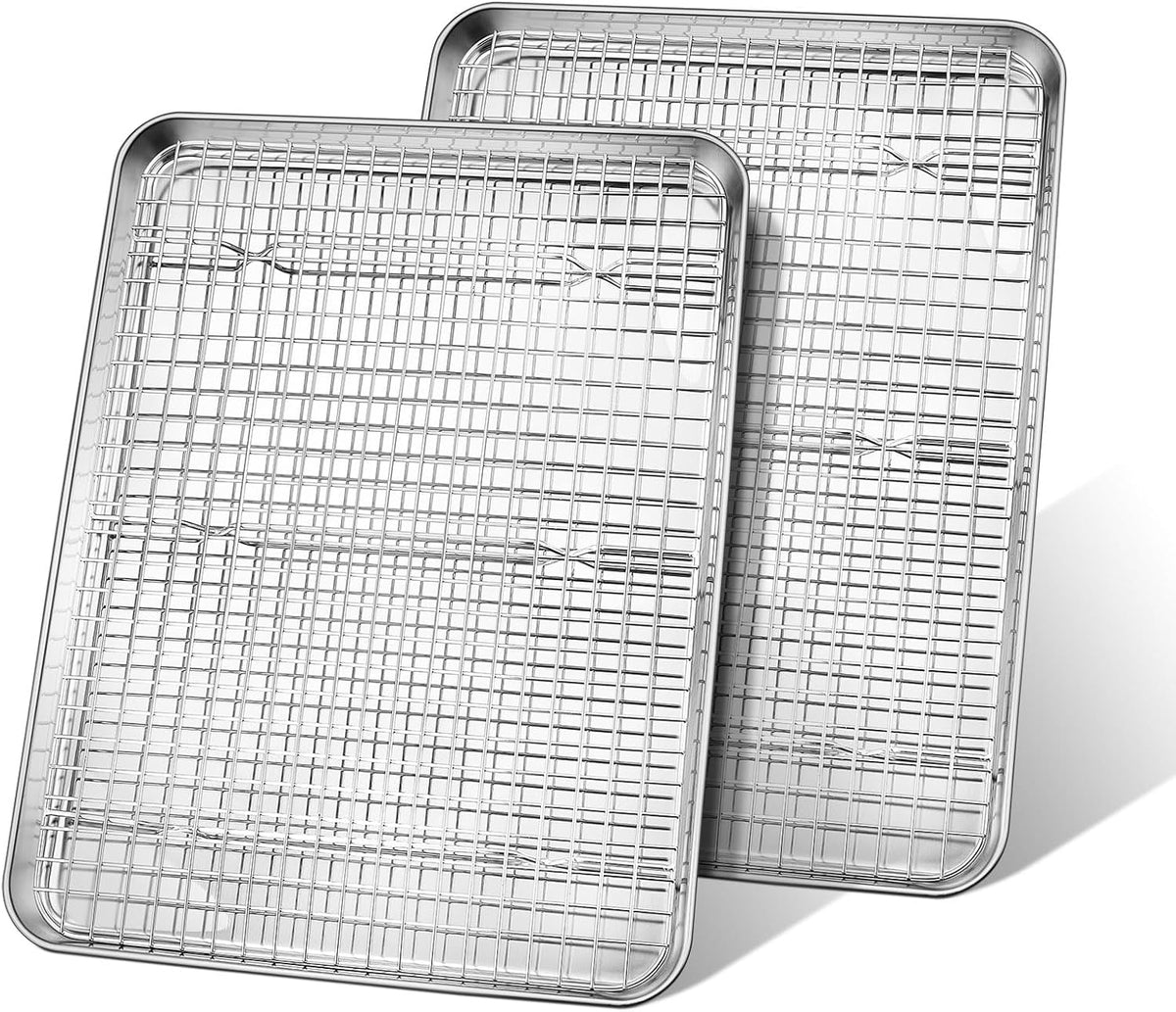 Half Sheet Baking Pan & Wire Rack, Leonyo 17.5" x 13" Large Stainless Steel Cookie Sheets with Cooling Rack Set, Nonstick & Oven Safe Commercial Baking Tray Pans - 4 Pack