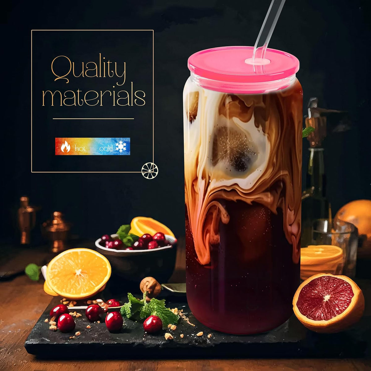 Joyclub 20oz Glass Cups with Acrylic Lids and Straws 8 Set Can Shaped Glass Iced Coffee Cups with Lids, Gradient Drinking Glasses Cute Tumbler Cup Great for Smoothie Soda Boba Tea Cocktail Beer Gift