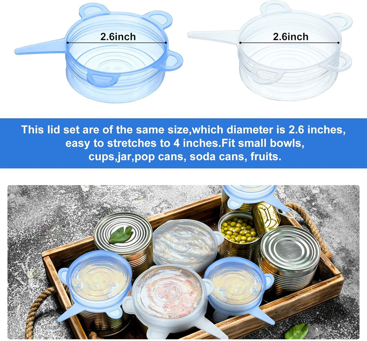 Patelai 24 Pieces Silicone Stretch Can Lids Reusable Expandable Jar Lid Soda Beer Cans Round Elastic Container Food Storage Covers for Mug Cup Small Bowl Fruits Vegetables Storage