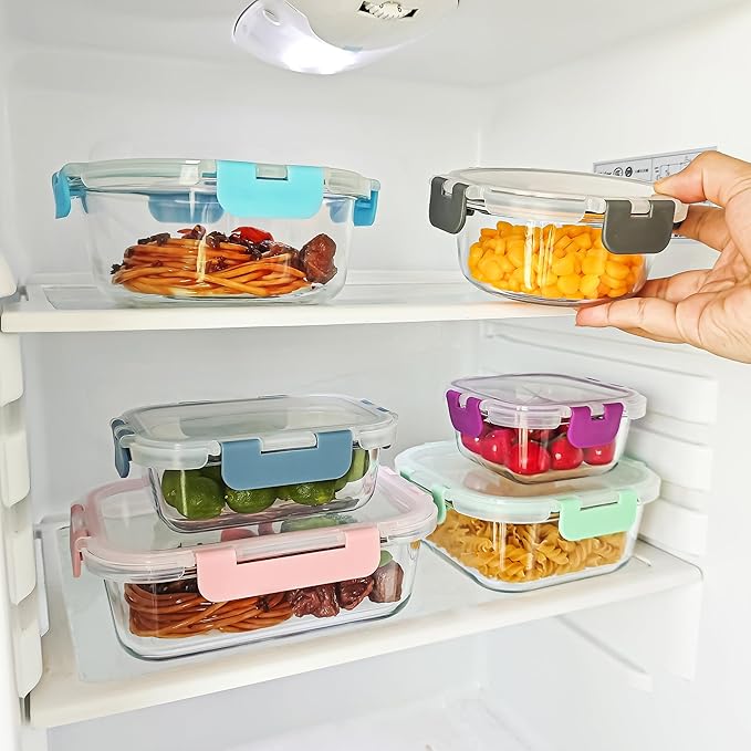 12 Pack Glass Food Storage Containers Set, Glass Meal Prep Containers with Lids, Airtight Lunch Containers, Dishwasher Safe, grey