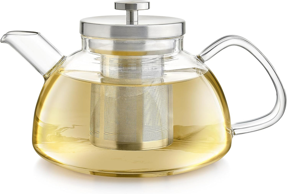 Teabloom Balance Borosilicate Glass Tea Kettle & Teapot – Stovetop-Safe, 40oz – Deep Loose Tea Infuser for Hot & Iced Tea – Elegant & Versatile Design for Tea Connoisseurs