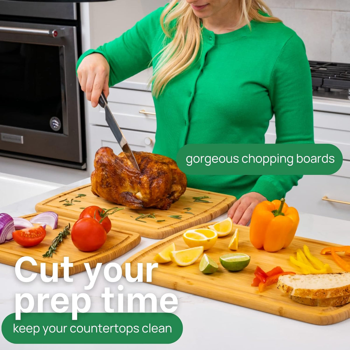 FSC® Certified Extra Large Bamboo Cutting Boards for Kitchen, Organic Wooden Cutting Board Set with 67% Larger Surface, Non-Toxic, Lifetime Replacements