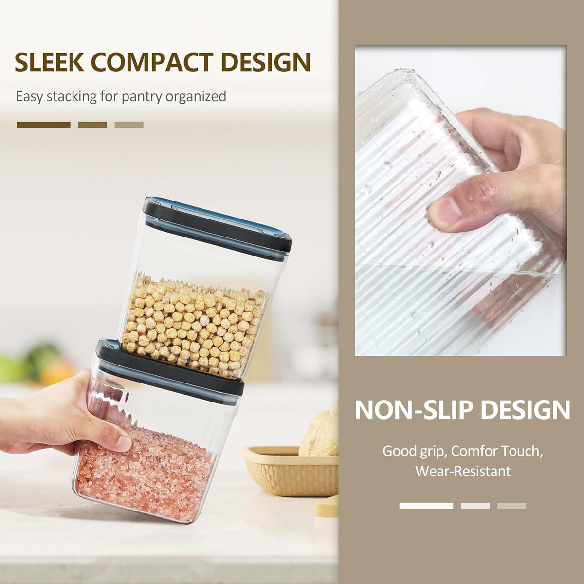 2 PACK Food Storage Containers with Airtight Lids, 112oz Tall Kitchen Food Container, BPA Free, Dry Food Storage for Pasta, Spaghetti, Cereal, Flour Pantry Organization, Navy