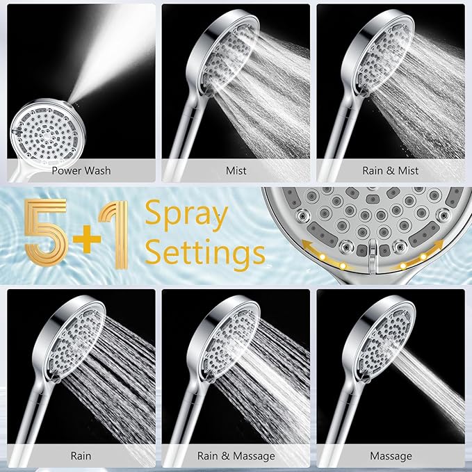 Filtered Shower Head with Handheld, Huge 6-Inch High Pressure Detachable Showerhead with Filters, Premium Chrome Water Softener Shower Head for Hard Water, Built-in Power Wash to Clean Tub and Pets