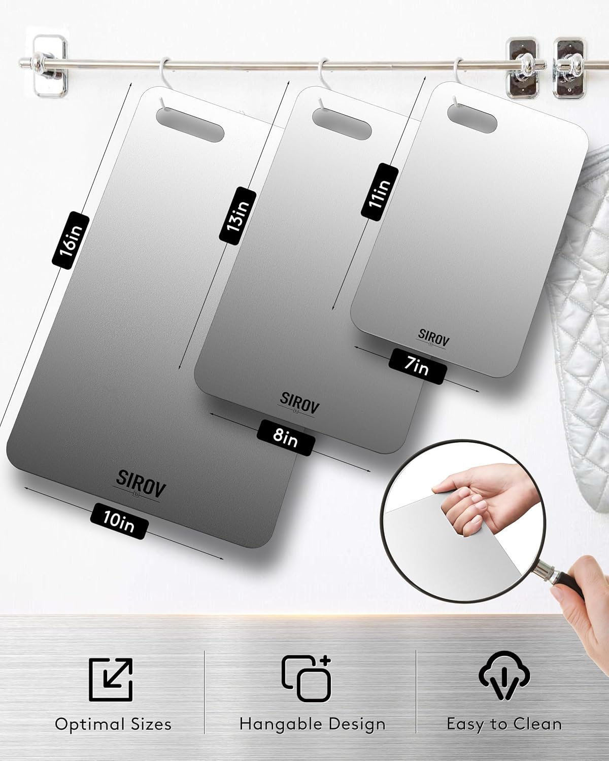 Titanium Cutting Board, 100% Pure Titanium Cutting Boards For Kitchen, Best Non Toxic titanium chopping board, Dishwasher safe, Hygiene and Durability for Meat, Fruit, and Vegetables (10.2L*6.3W)