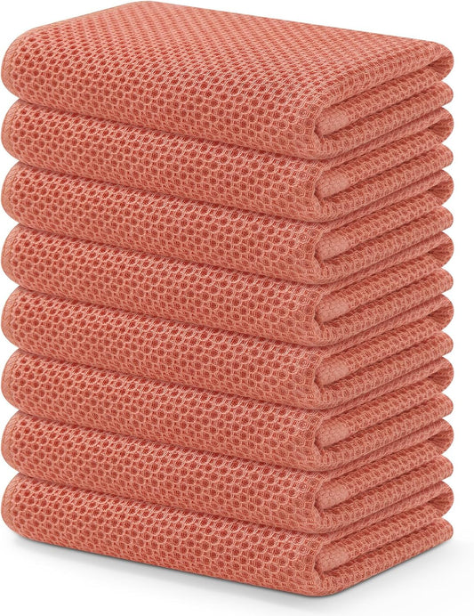 Kitinjoy 100% Cotton Waffle Weave Kitchen Towels, 8-Pack Super Soft and Absorbent Dish Towels for Drying Dishes, Kitchen Hand Towels, 13 in x 28 in, Coral