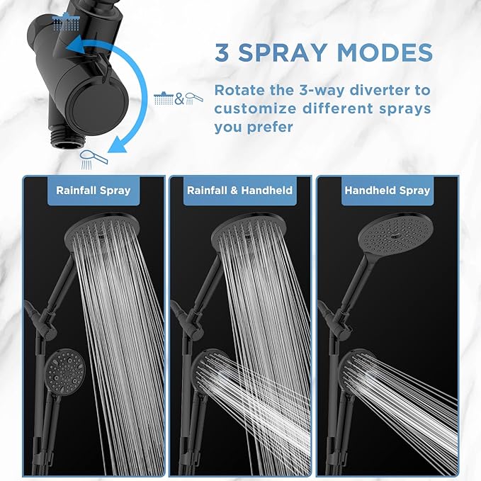 MakeFit Dual Filtered Rain Shower Head Combo, High Pressure Handheld Shower Head with Adjustable Bar - Rainfall Shower Head And Showerhead with Filter for Hard Water - Removes Chlorine
