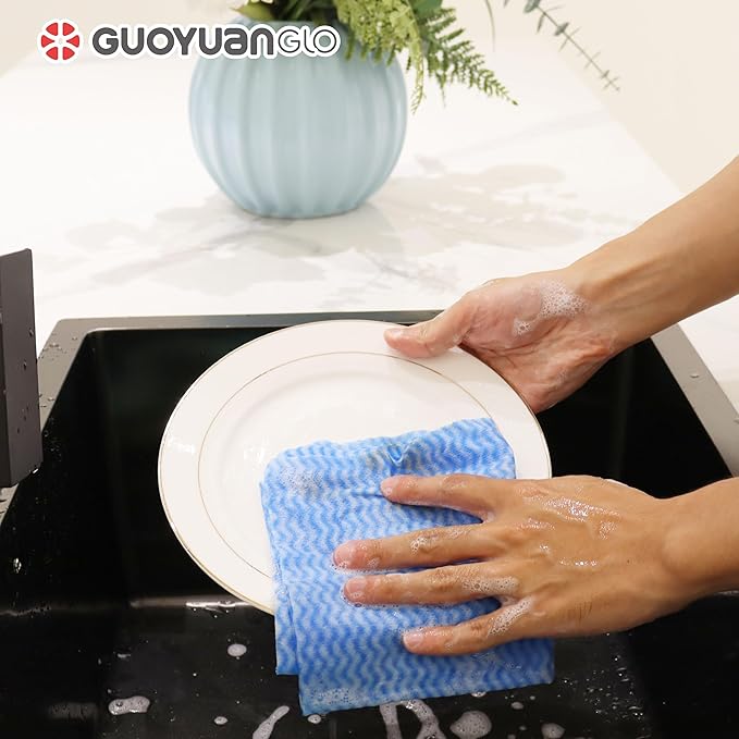 Disposable Cleaning Cloths Reusable Dsih Cloths for Kitchen Disposable Dish Rag Dry Fast 11.8x11.8 inch Pack of 100, Blue