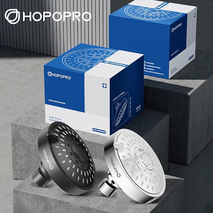 HOPOPRO 5-Mode High Pressure Shower Head - The Washington Post, NBC News, Today TV Show Recommended - High Flow Fixed Showerheads (4 Inch Silver)
