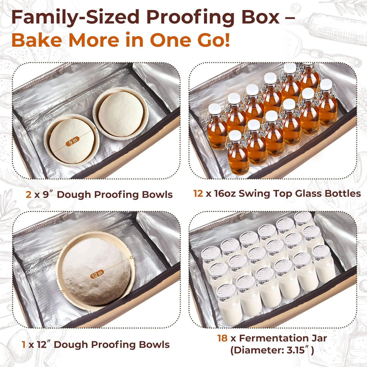 Folding Dough Proofer Box with Temp Control (50-130℉) & 24H Timer, Extra Large Bread Proofing Box for Sourdough, Pizza, Yogurt, Seed Starting, 3D Filament Drying, Space-Saving & Easy to Use
