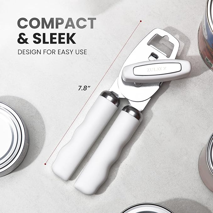 Zulay Kitchen Heavy Duty Stainless Steel Can Opener Manual with Bottle Opener - Rust Proof Manual Can Opener With Turn Knob & Soft Grip Handles