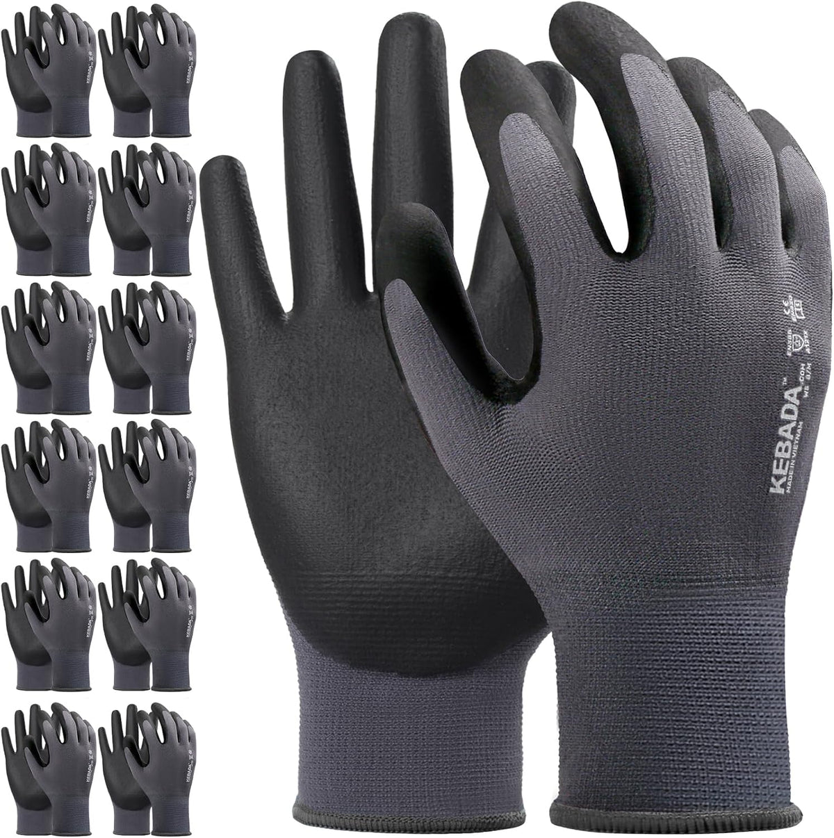 Kebada Work Gloves for Men and Women, Foam Nitrile Coated Safety Gloves with Grip, Ideal for Warehouse Package Handling, Gardening, Mechanic and Construction, XL