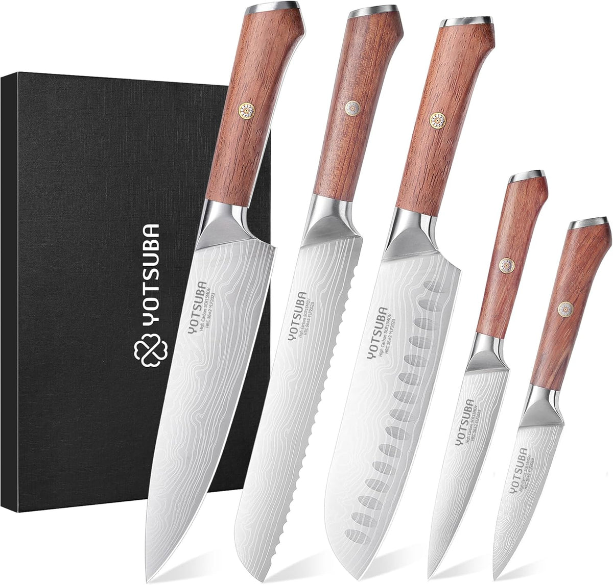 YOTSUBA 5PCS Kitchen Knives Set,Kitchen Knife Set,German High Carbon Stainless Steel Ultra Chef Knife Sets with Ergonomic Handle for Chopping Vegetable and Cooking
