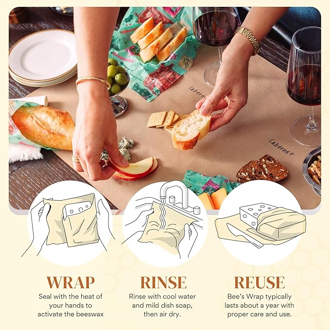 Bee's Wrap Beeswax Wraps for Food - Seasons Greetings 3 Pack (S, M, L) Made in USA Reusable & Organic Food Wraps, Sandwich Wrap & Bowl Covers - Eco-Friendly Alternative to Aluminum Foil & Plastic Wrap