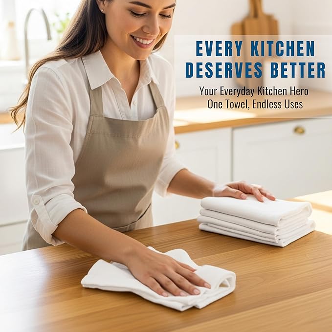 Flour Sack Towels| Tea Towel for Crafts| Kitchen Dish Cotton Blank Towel for Embroidery|Baking Bread Proofing Linen Cover| Thick Absorbent Quick Dry| 6 Pack 18"x28" White
