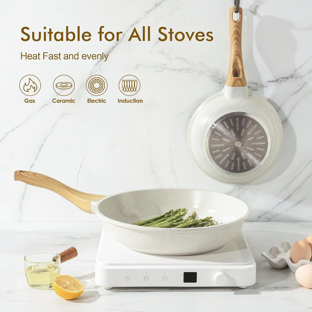SENSARTE Nonstick Ceramic Frying Pan Skillet, 12.5 Inch Omelet Pan, Healthy Non Toxic Chef Pan, Induction Compatible Egg Pan with Heat Resistant Handle, PFAS-Free, White