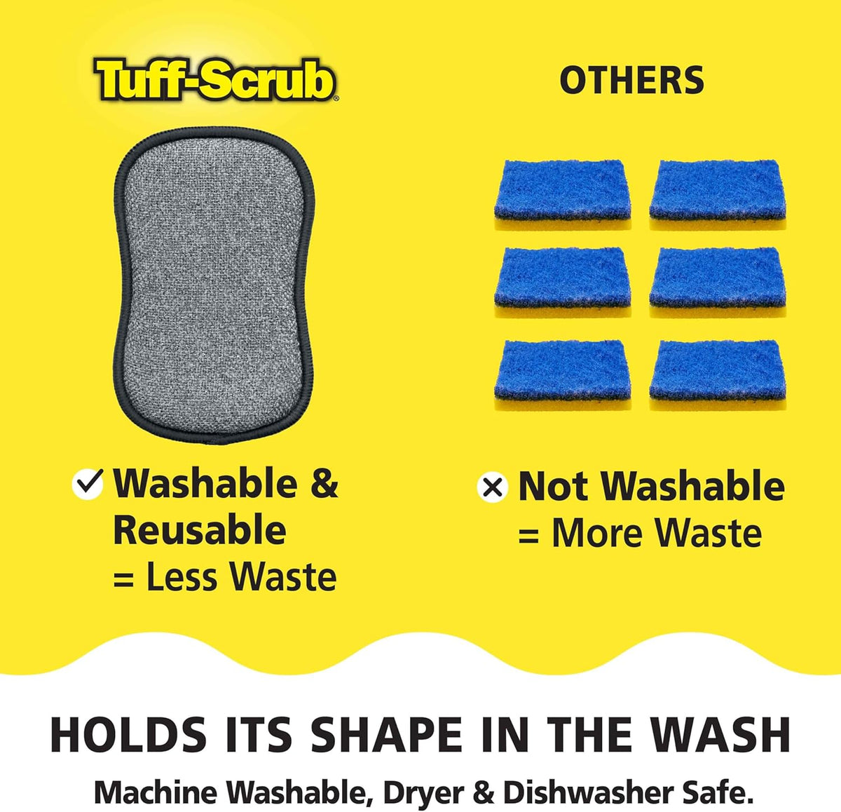 Fresh Scrub-N-Wipe Pad by Tuff-Scrub, 6-Pack, Antimicrobial & Charcoal Foam for Odor Control, Microfiber, Multi-Surface, Non-Scratch, Dual-Sided, Machine Washable, Kitchen Sponge (Large)