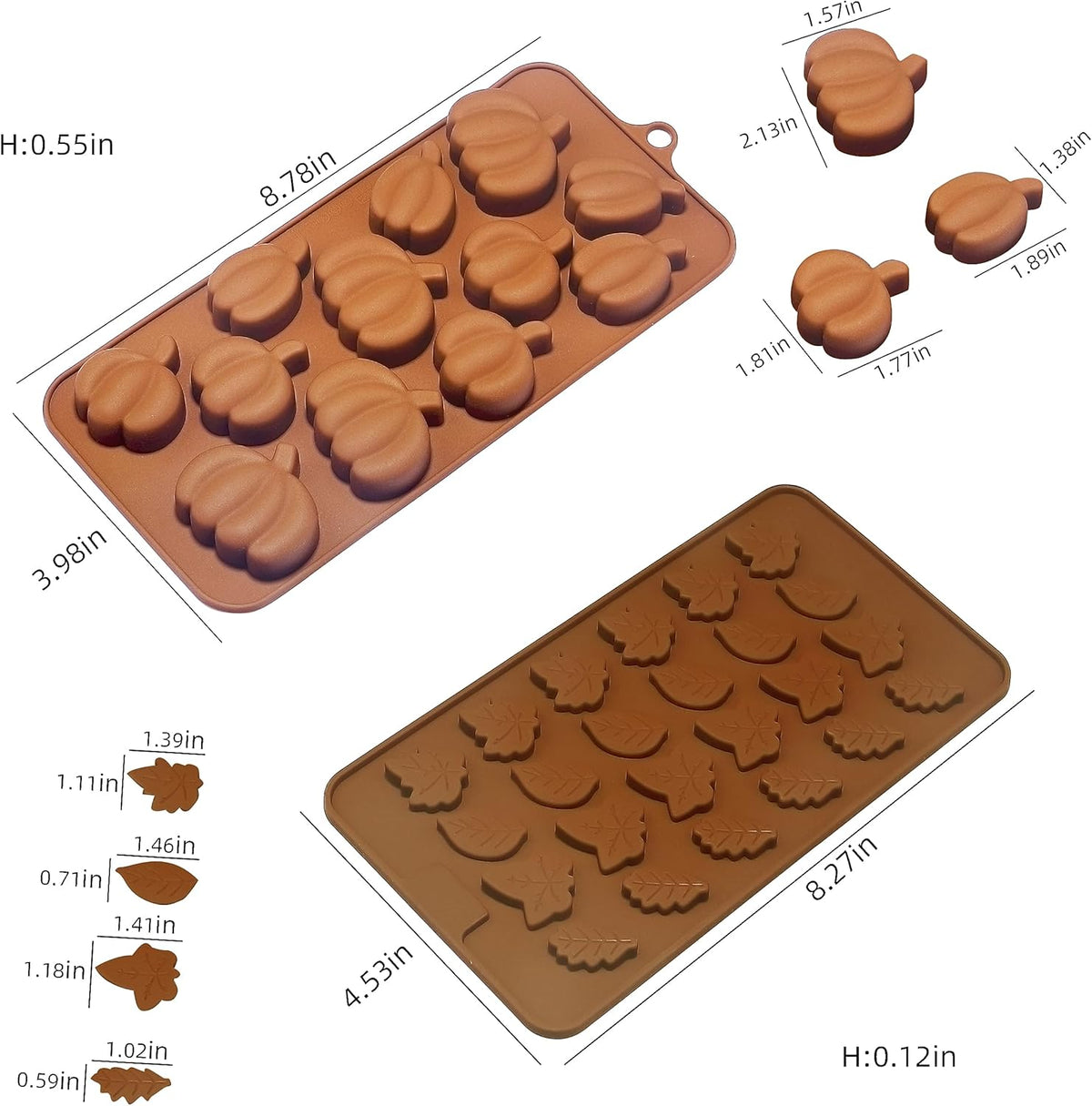 Fall Chocolate Molds 4 Pieces Silicone Pumpkin Candy Mold Maple Leaf Shaped Fondant Molds for Thanksgiving Halloween Autumn Harvest Cupcake Cake Topper Decoration