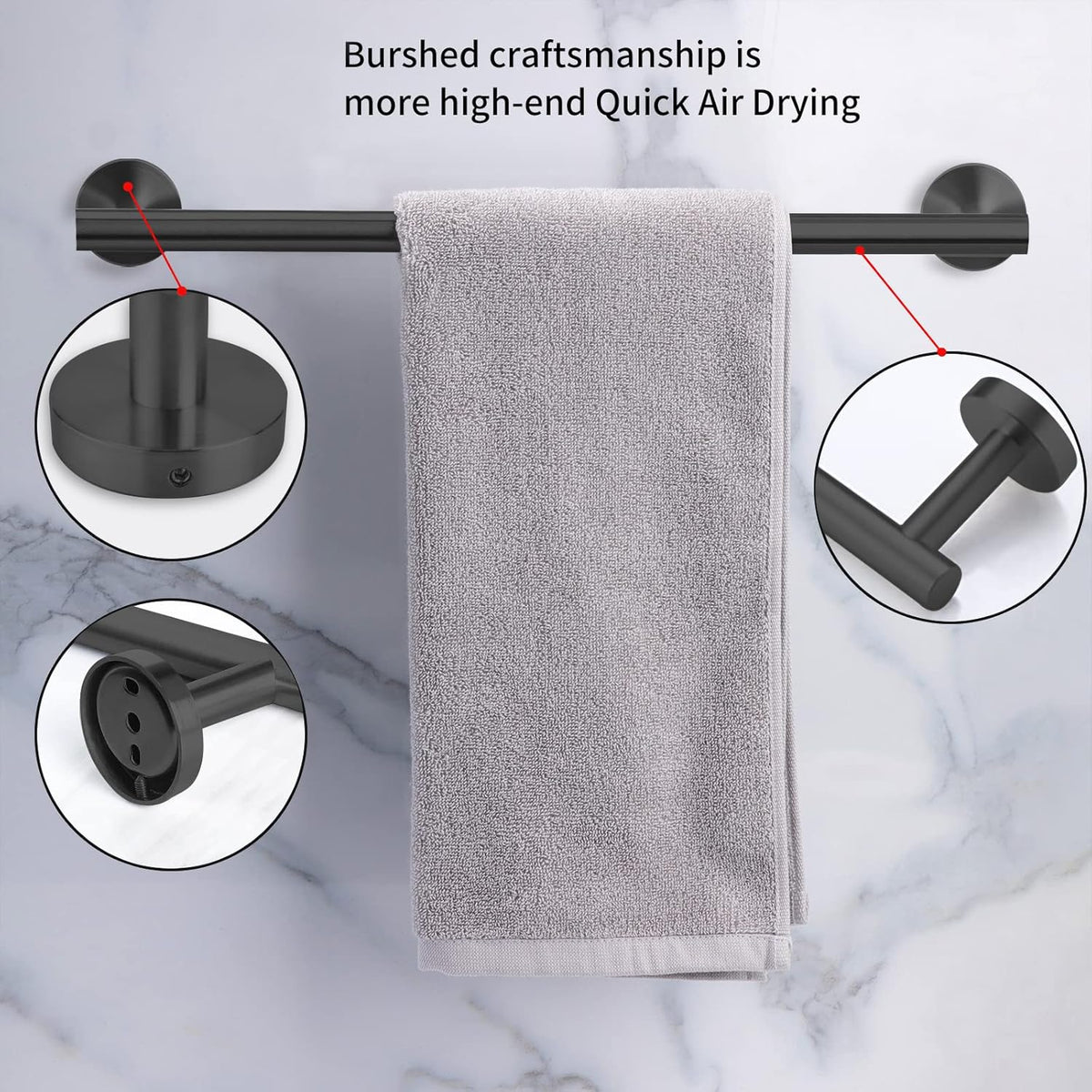 Cilee 2 Pieces Matte Black Bathroom Towel Bar, 16 Inch Double Towel Racks,Bathroom Towel Holder Towel Hanger for Bathroom Stainless Steel Wall Mount