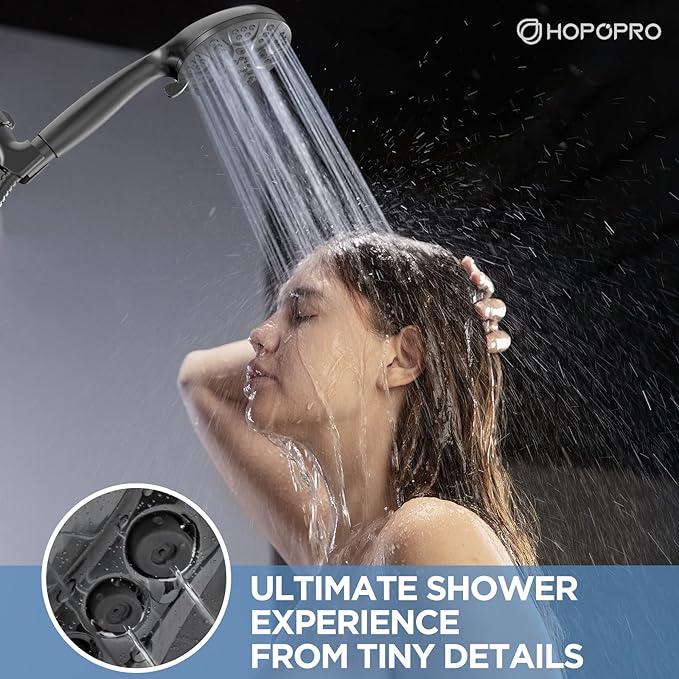 6-Mode High Pressure Handheld Shower Head Set, Consumer Reports Recommended HOPOPRO High Flow Hand Held Showerhead with 59 Inch Hose Bracket Teflon Tape Rubber Washers