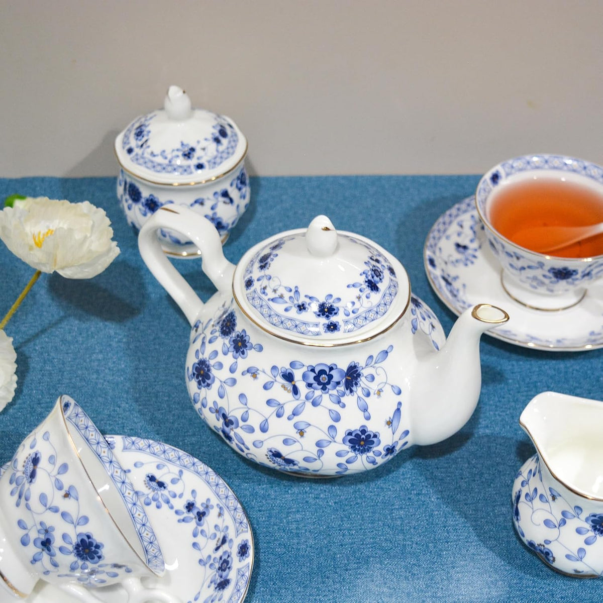 Bone China Tea Set with 2-Tier Afternoon Tea Stand and Serving Trays